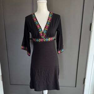 Rave Women’s Black Mini Dress with Floral Embroidery Size XS